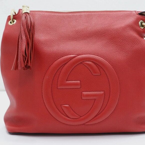 GUCCI Red Pebbled Calfskin Large Soho Hobo Tabasco - Picture 3 of 16